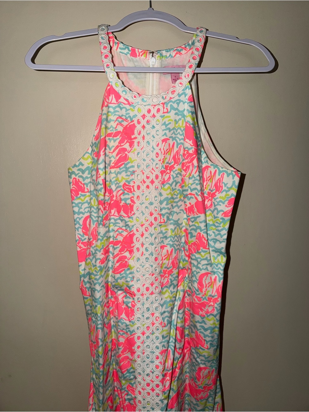 Lilly Pulitzer Neon Coral & Aqua Floral Eyelet Dress